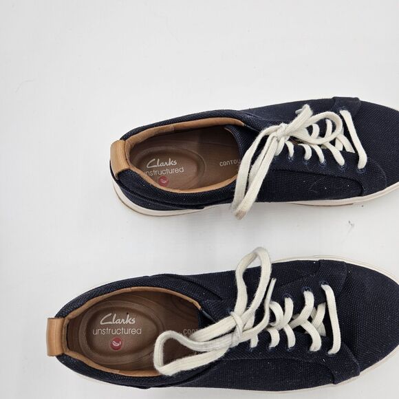 Clarks Unstructured Women Un Maui Lace Up Navy Flat Textile Sneaker Shoes Size 7 - Picture 6 of 9